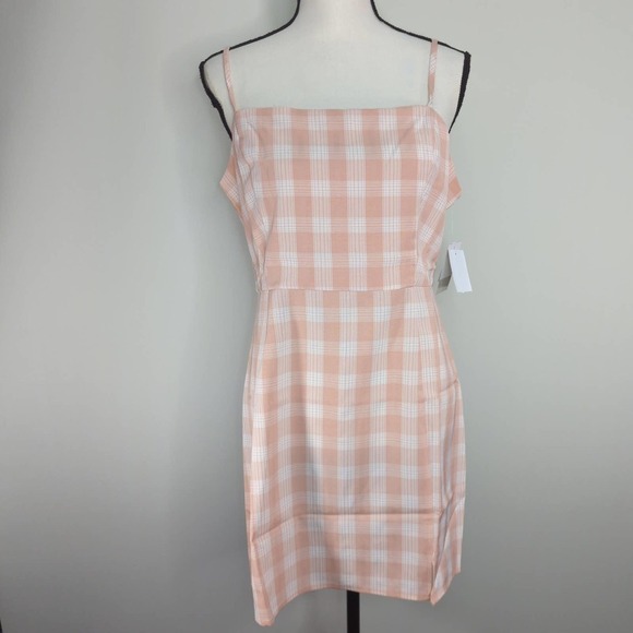 NWT |‎ BP. Square Neck Strappy Coral & White Gingham Dress - Picture 1 of 11